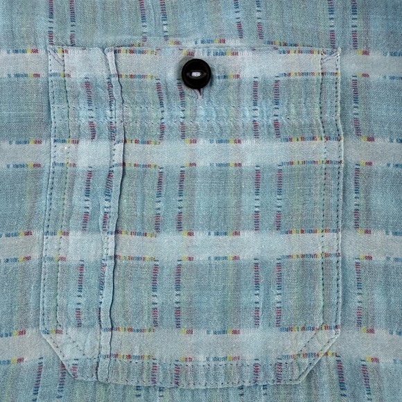 Carbon 2 Cobalt  Men’s Blue Sea‎ Change Chambray Patchwork Madras Gauze size M - Picture 8 of 14